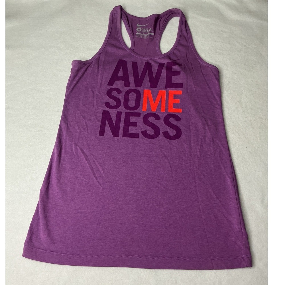 Nike Womens Awesomeness Graphic Racerback Tank Top Purple Medium Slim Fit